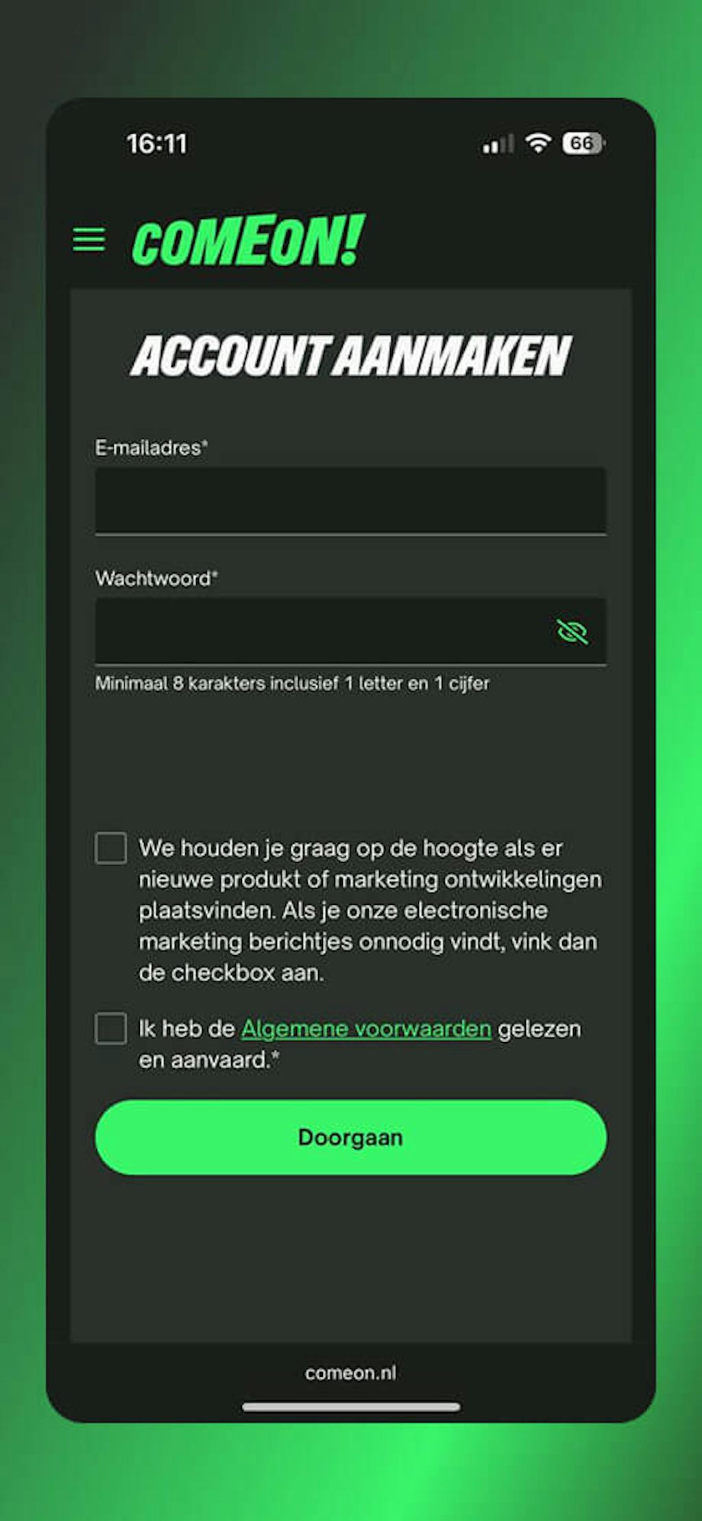account aanmaken bij Comeon