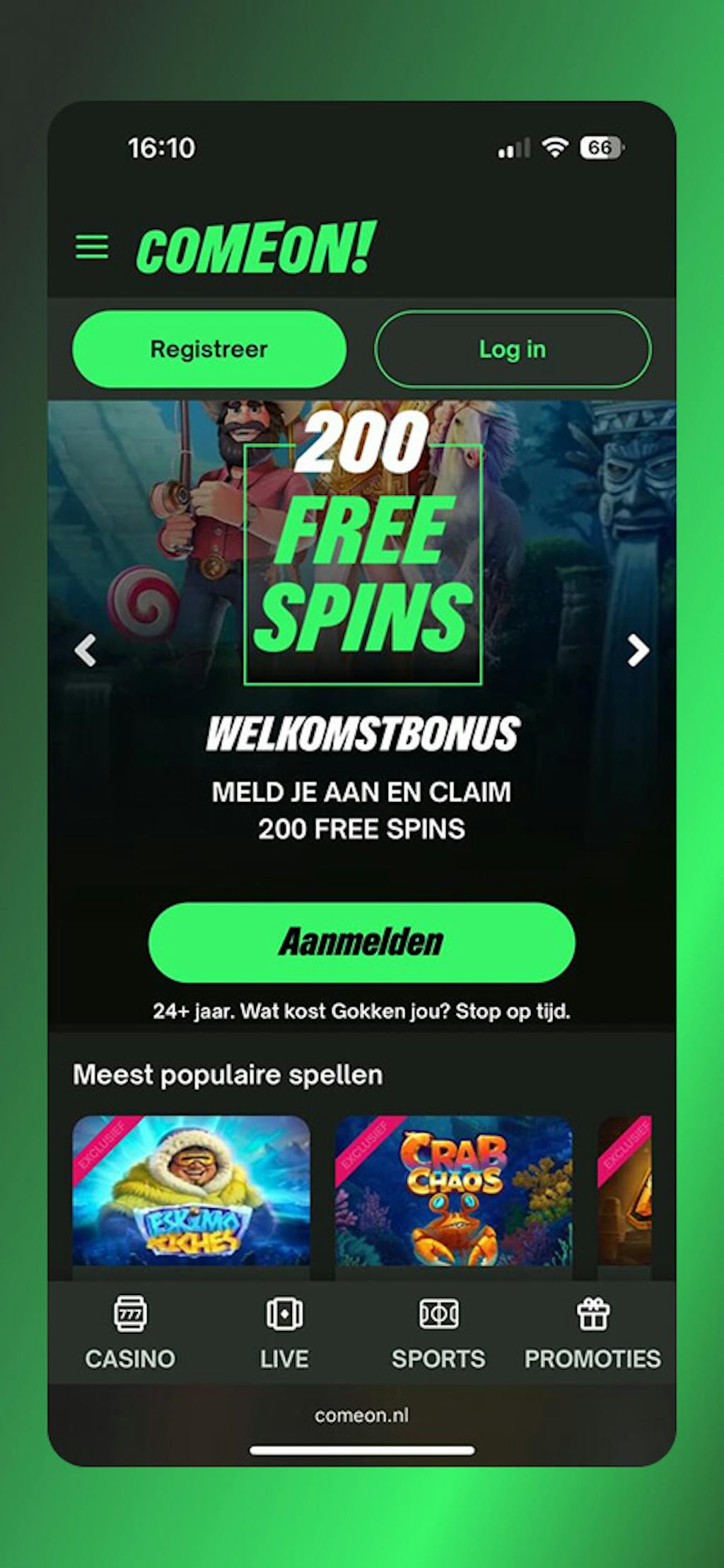 Comeon casino homepage