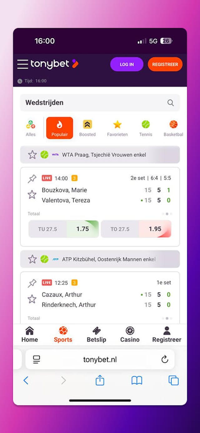 Sportwedden bij tonybet