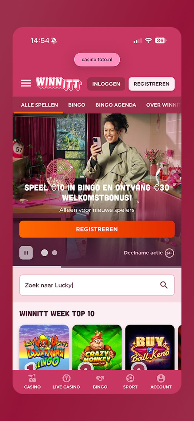 Homepage op mobiel van Winn Itt
