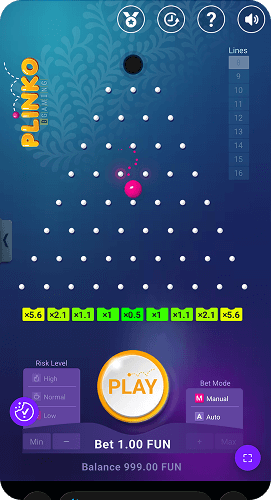 Online Plinko spel schermafbeelding bij een legaal Nederlands casino