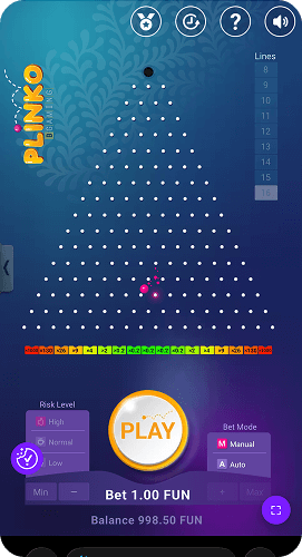 Plinko casino spel op hoog risiconiveau met multipliers
