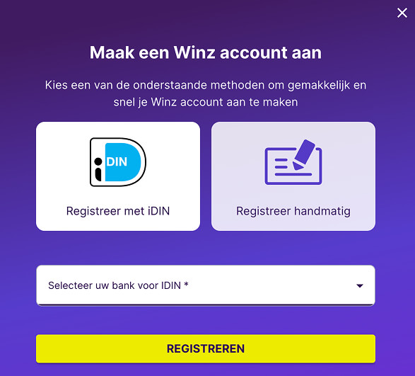 winz casino registratie via iDIN of handmatig