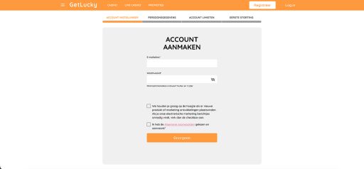 getlucky casino aanmaken van een nieuwe account stap 1