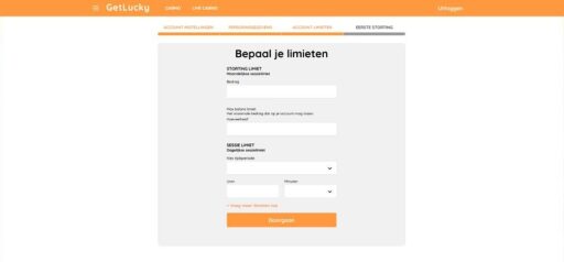 getlucky account aanmaken stap 5: limieten instellen