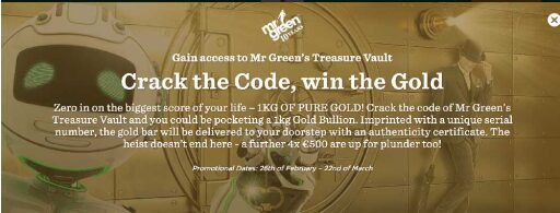 Kraak de Code en Win 1 KG Goud bij Mr Green Casino!