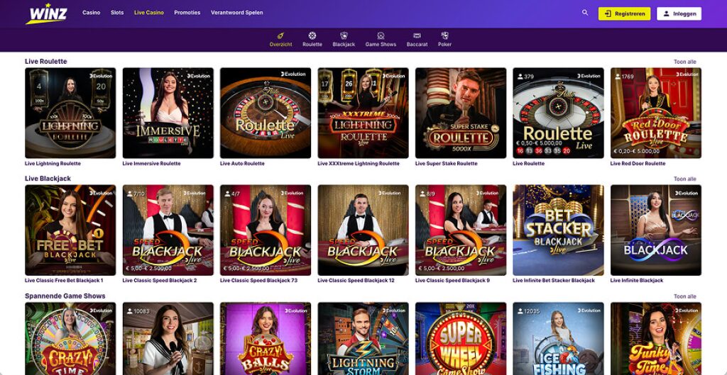 winz live casino met roulette blackjack en game shows