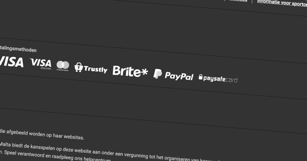 Voorbeeld van een casino homepage waar Paysafecard als betaalmethode wordt getoond