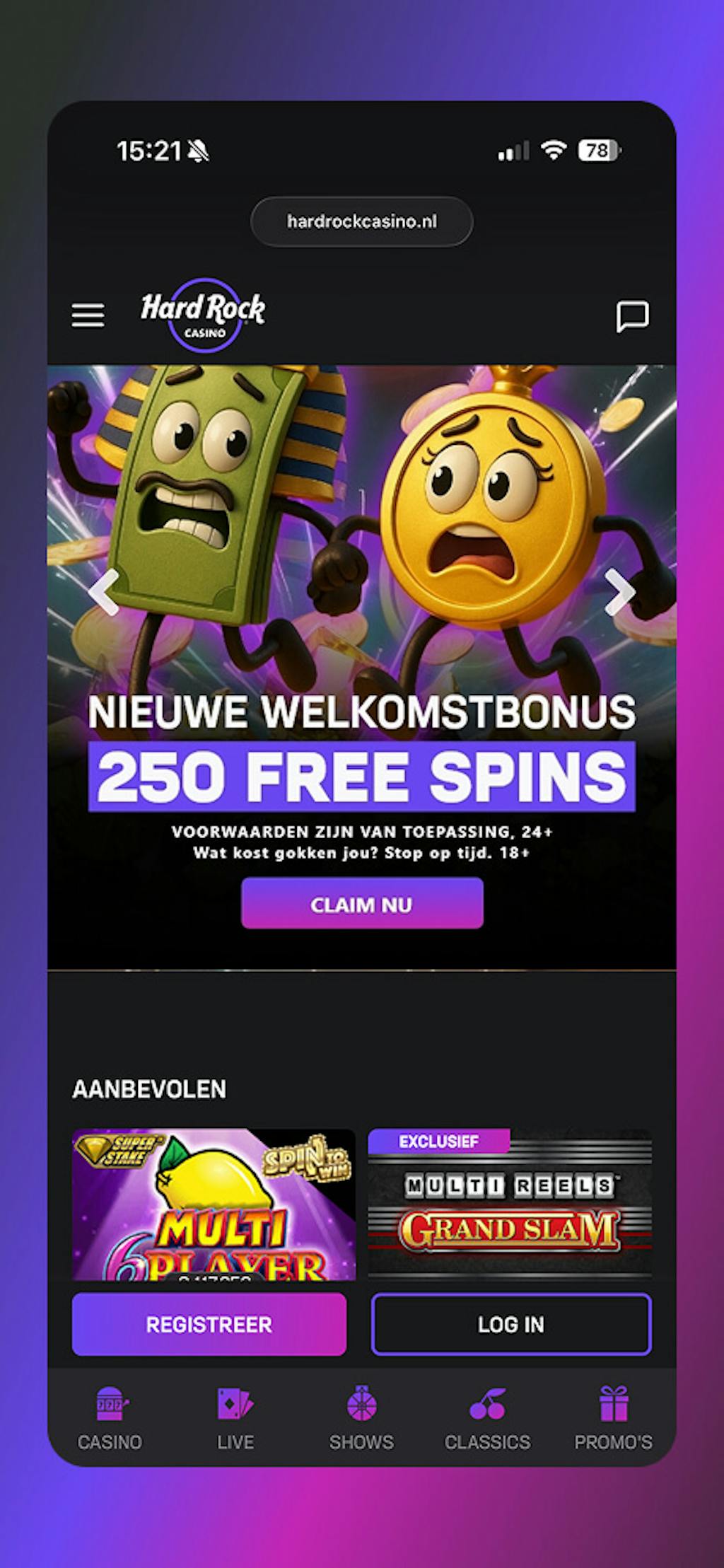 hard rock casino homepage screenshot