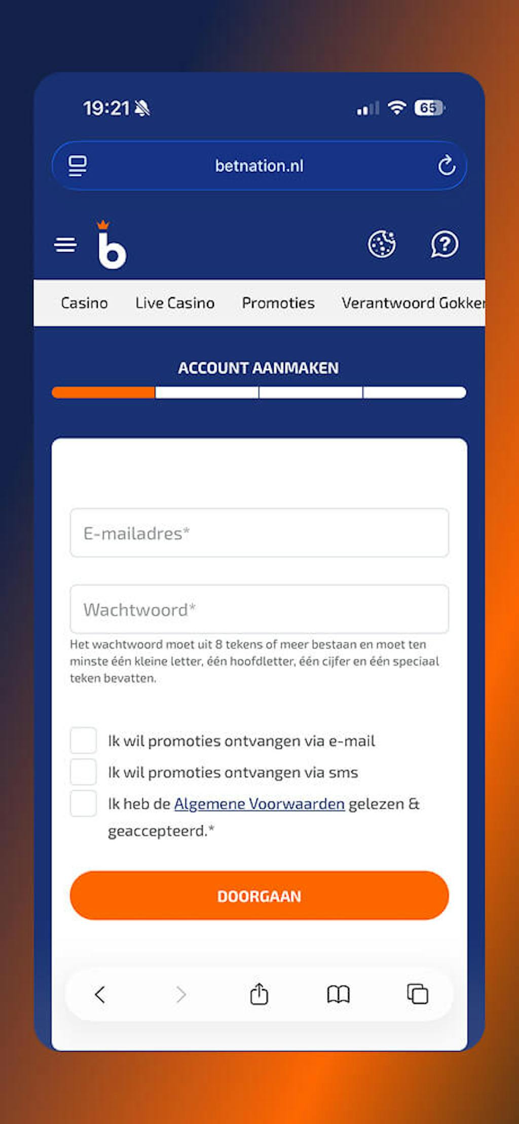 Account aanmaken Betnation