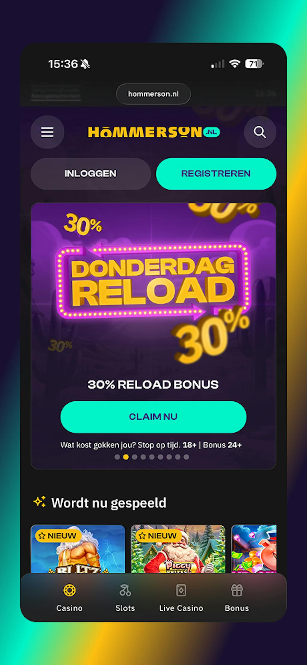 Hommerson Screenshot Homepage mobiel