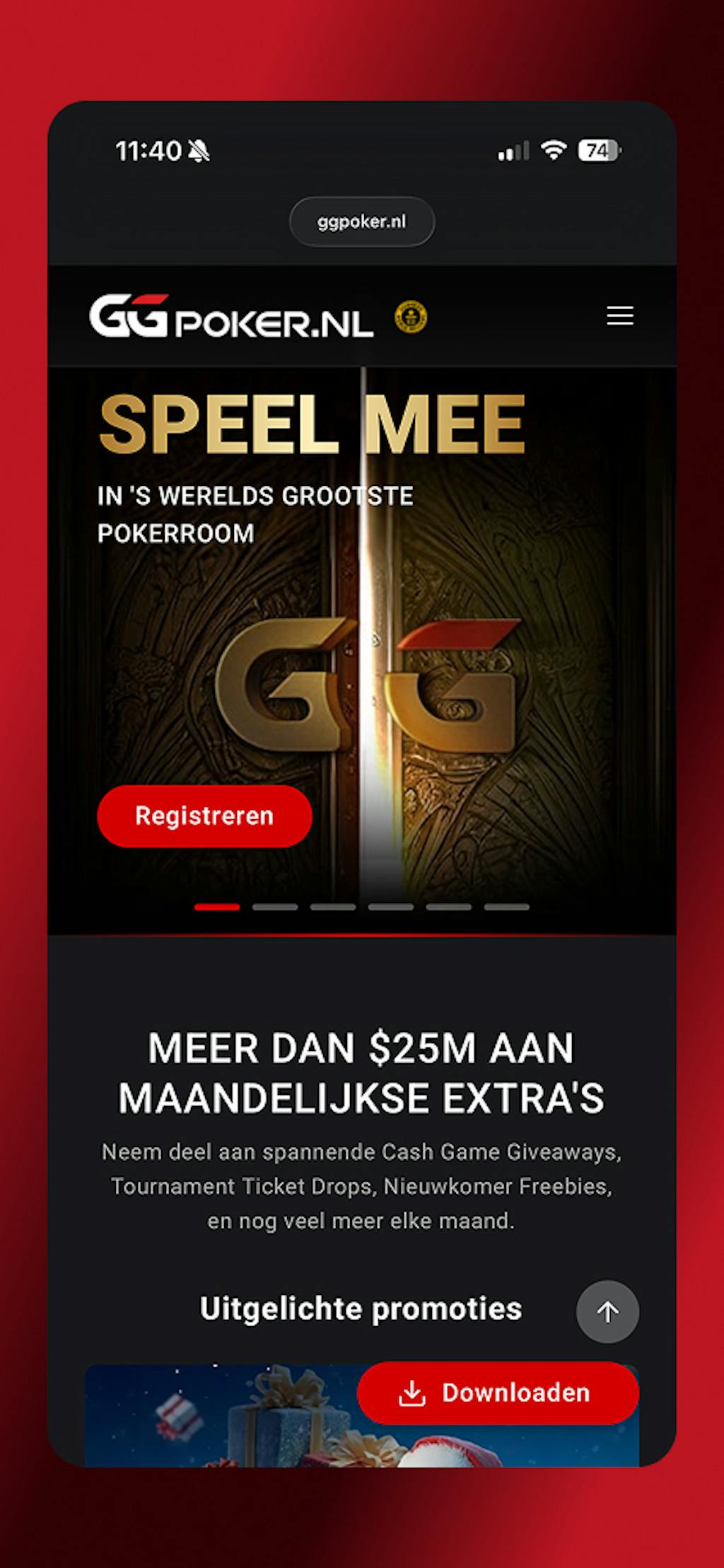 GGPoker Homepage van Mobiele website