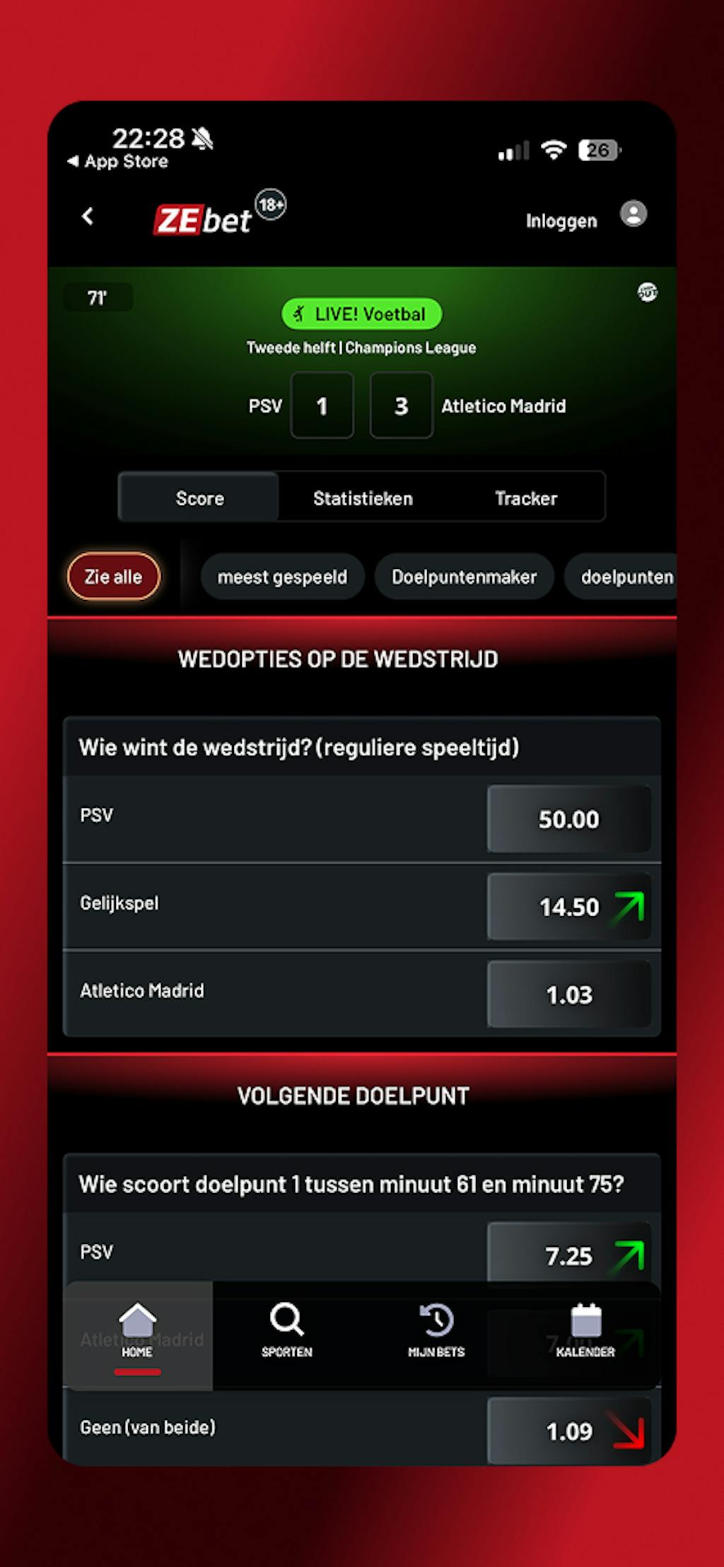 Odds mogelijkheden ZEbet app
